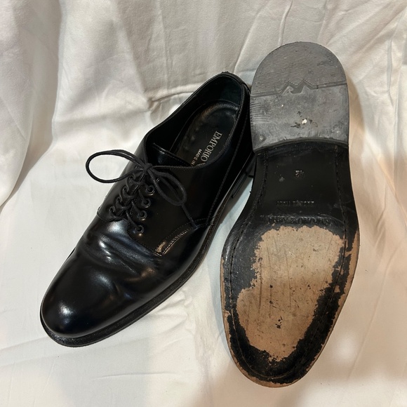 Men\'s  size 42 ( 8 1/2) Emporia Armani  Black Patent Leather Lace  Tuxedo shoes.